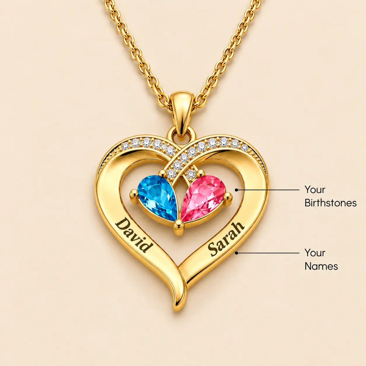 To My Wife – Birthstone Heart Necklace