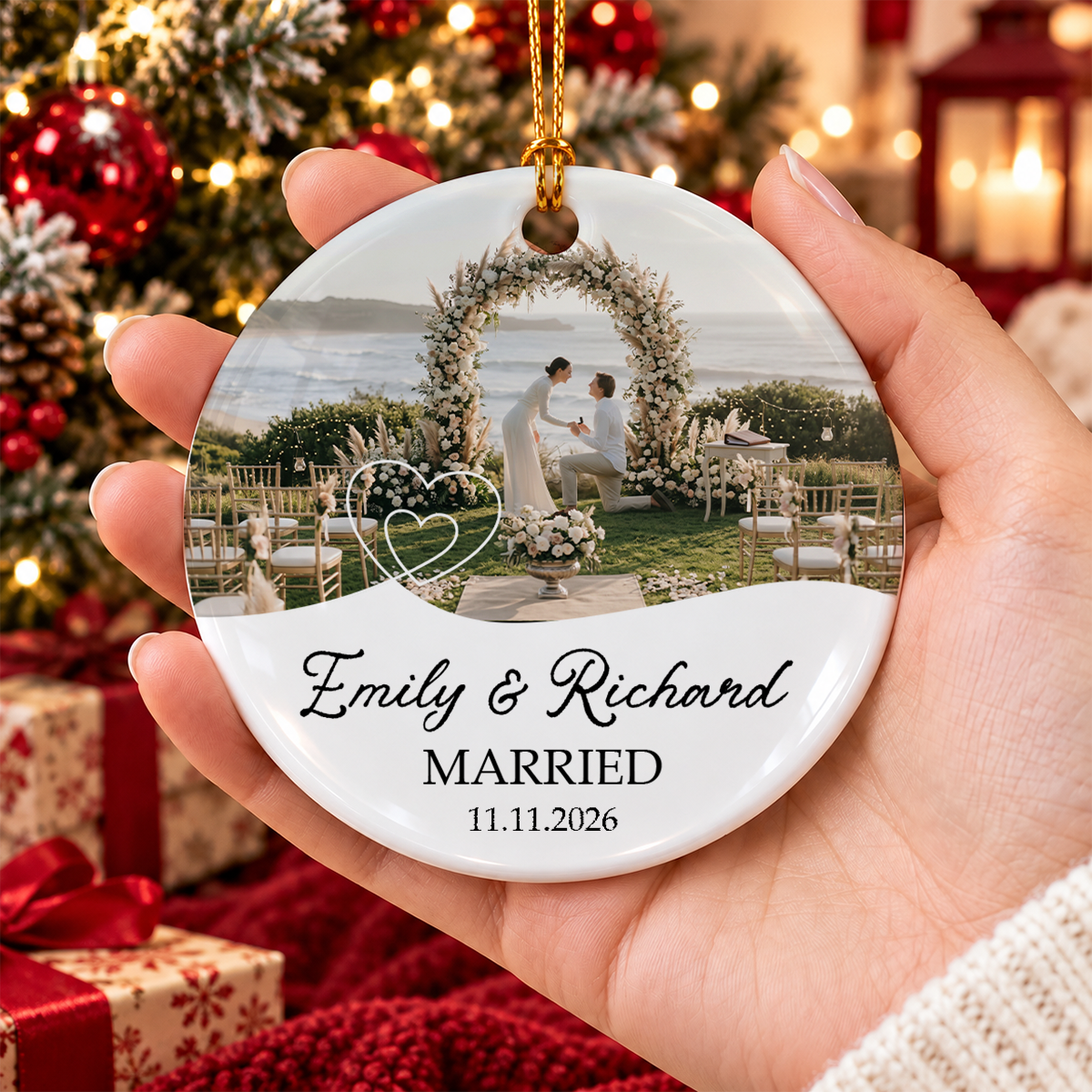 Personalized Couple Ornament, Upload Photo Circle Ornament