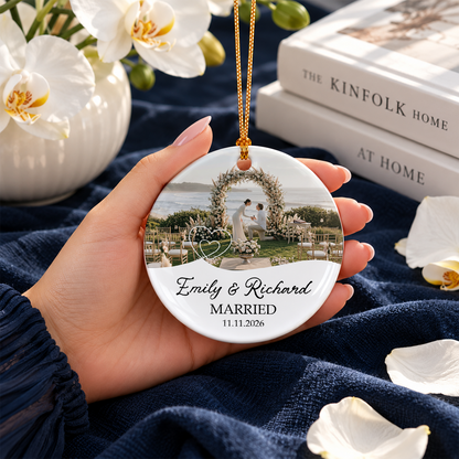 Personalized Couple Ornament, Upload Photo Circle Ornament