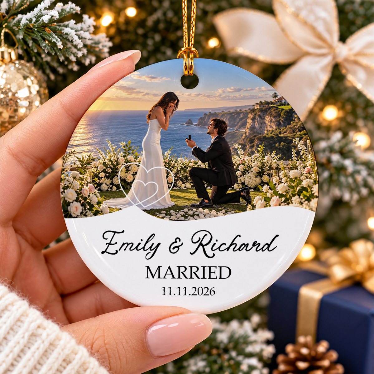Personalized Couple Ornament, Upload Photo Circle Ornament
