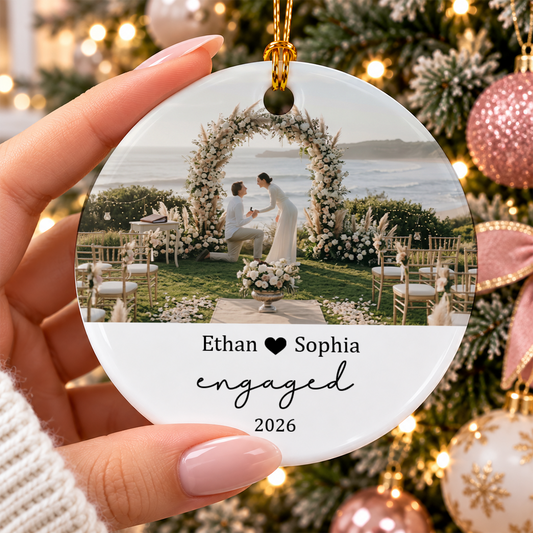Couple Upload Photo Personalized Circle Ornament