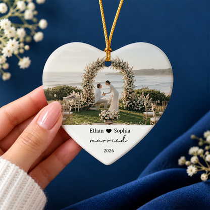 Couple Upload Photo Personalized Heart Ornament