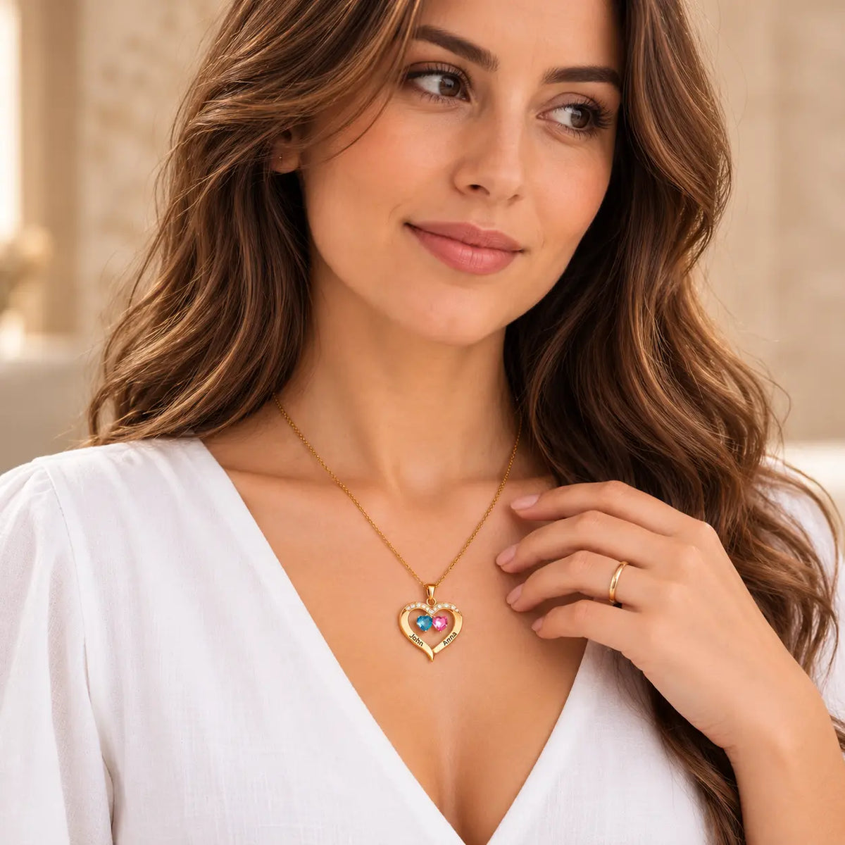 To My Wife – Birthstone Heart Necklace
