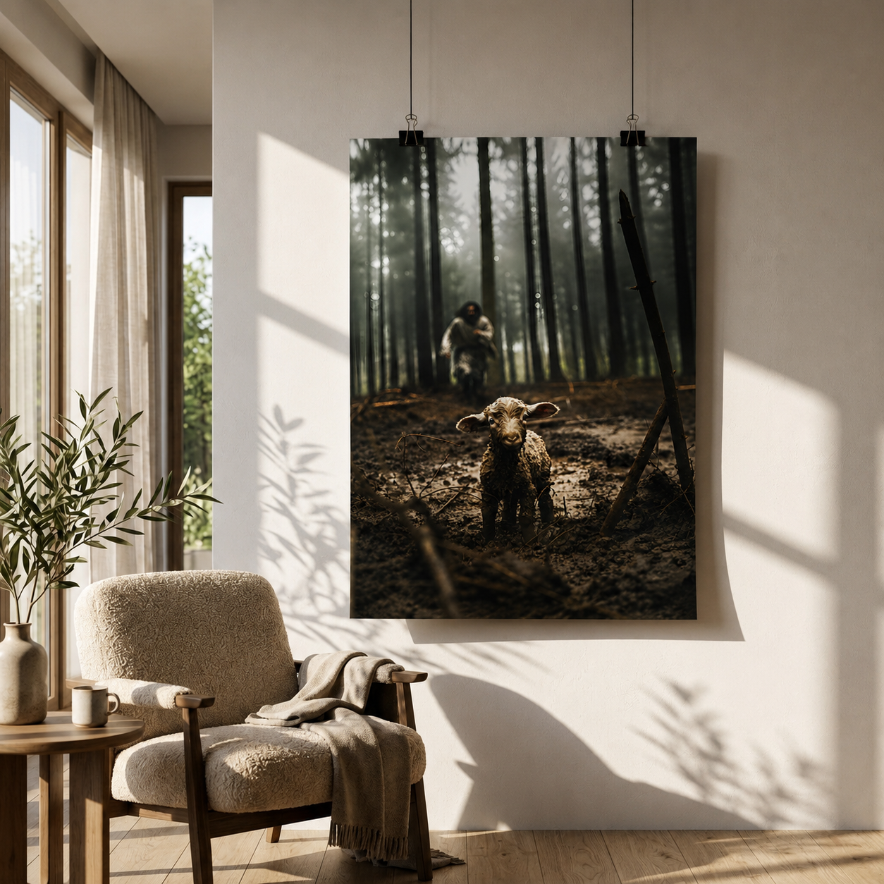 Jesus Running After the Lost Lamb – Poster Wall Art