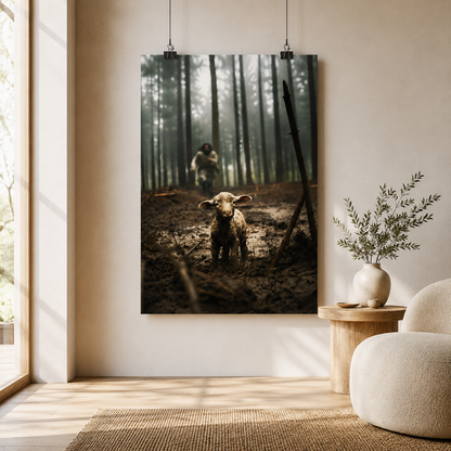 Jesus Running After the Lost Lamb – Poster Wall Art