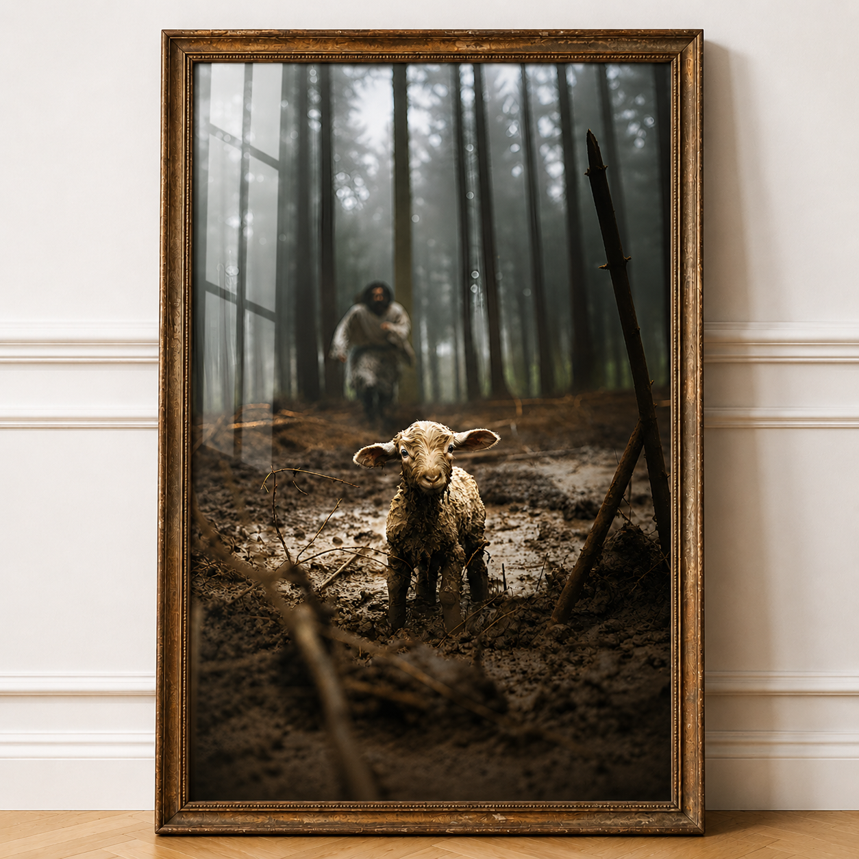 Jesus Running After the Lost Lamb – Poster Wall Art