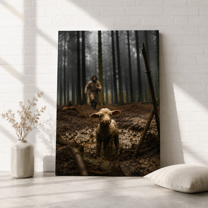 Jesus Running After the Lost Lamb – Canvas Wall Art