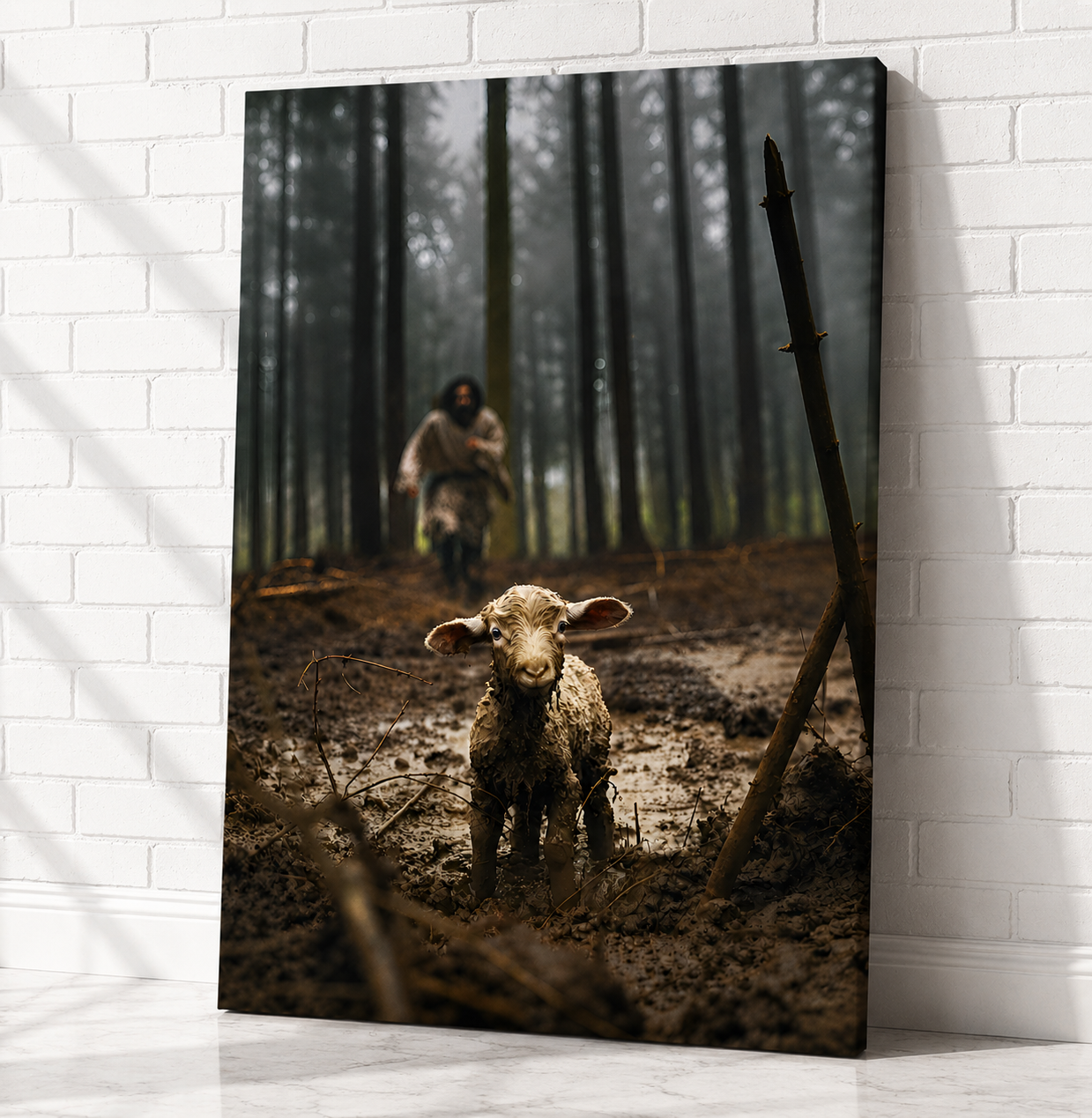Jesus Running After the Lost Lamb – Canvas Wall Art