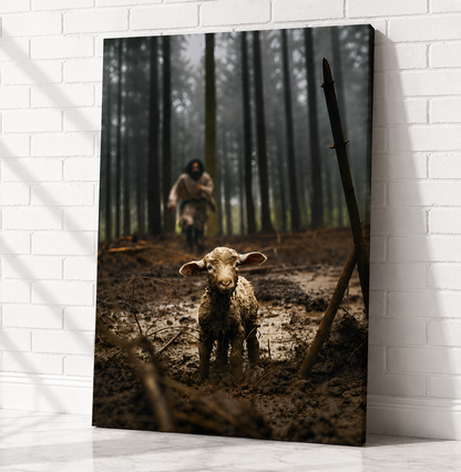 Jesus Running After the Lost Lamb – Canvas Wall Art