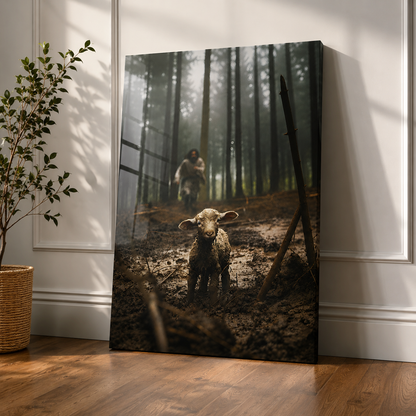 Jesus Running After the Lost Lamb – Canvas Wall Art