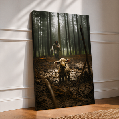 Jesus Running After the Lost Lamb – Canvas Wall Art