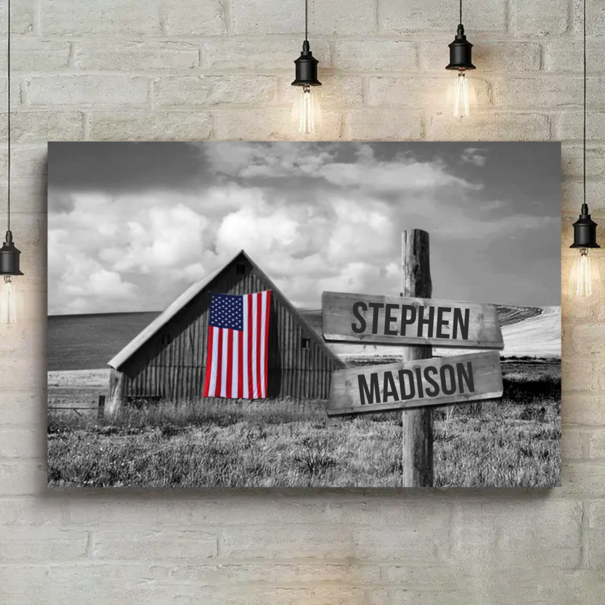 Family USA Flag Custom Multi Names Personalized Canvas