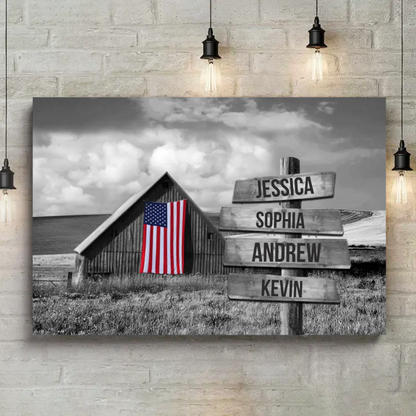 Family USA Flag Custom Multi Names Personalized Canvas