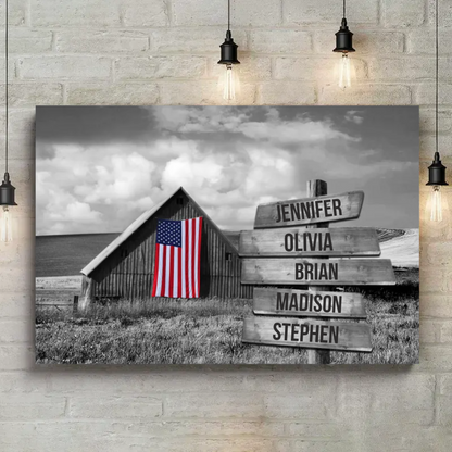 Family USA Flag Custom Multi Names Personalized Canvas VIP