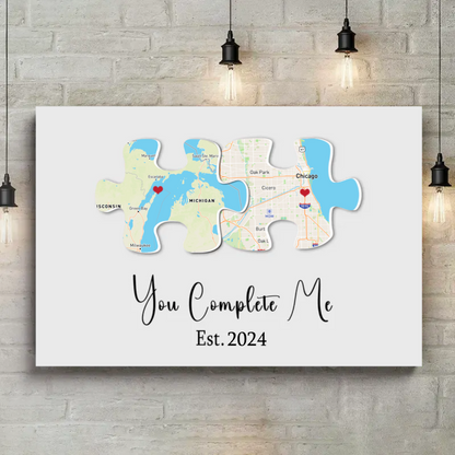 You Complete Me Custom Text and Map Canvas Print