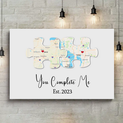 You Complete Me Custom Text and Map Canvas Print