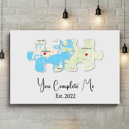 You Complete Me Custom Text and Map Canvas Print