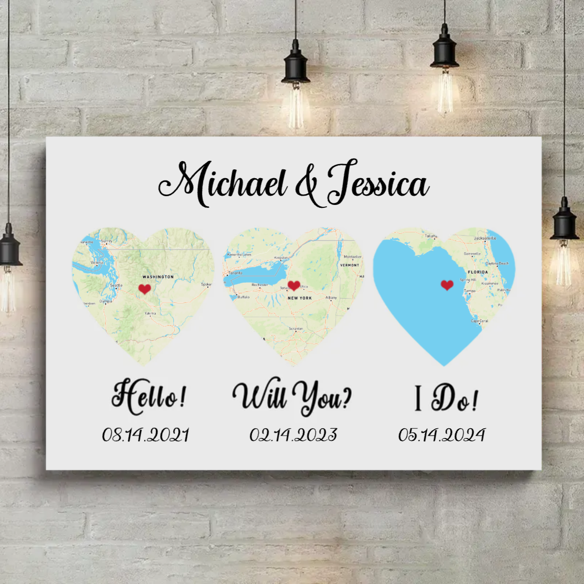 Hello - Will You - I Do - Personalized Map Canvas Print