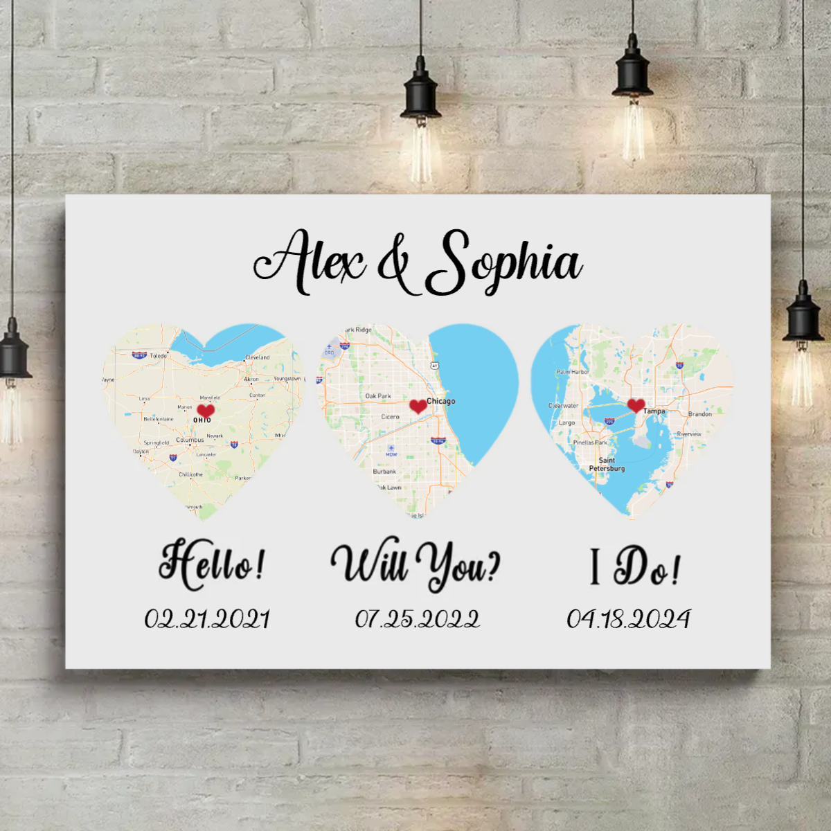 Hello - Will You - I Do - Personalized Map Canvas Print