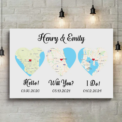 Hello - Will You - I Do - Personalized Map Canvas Print