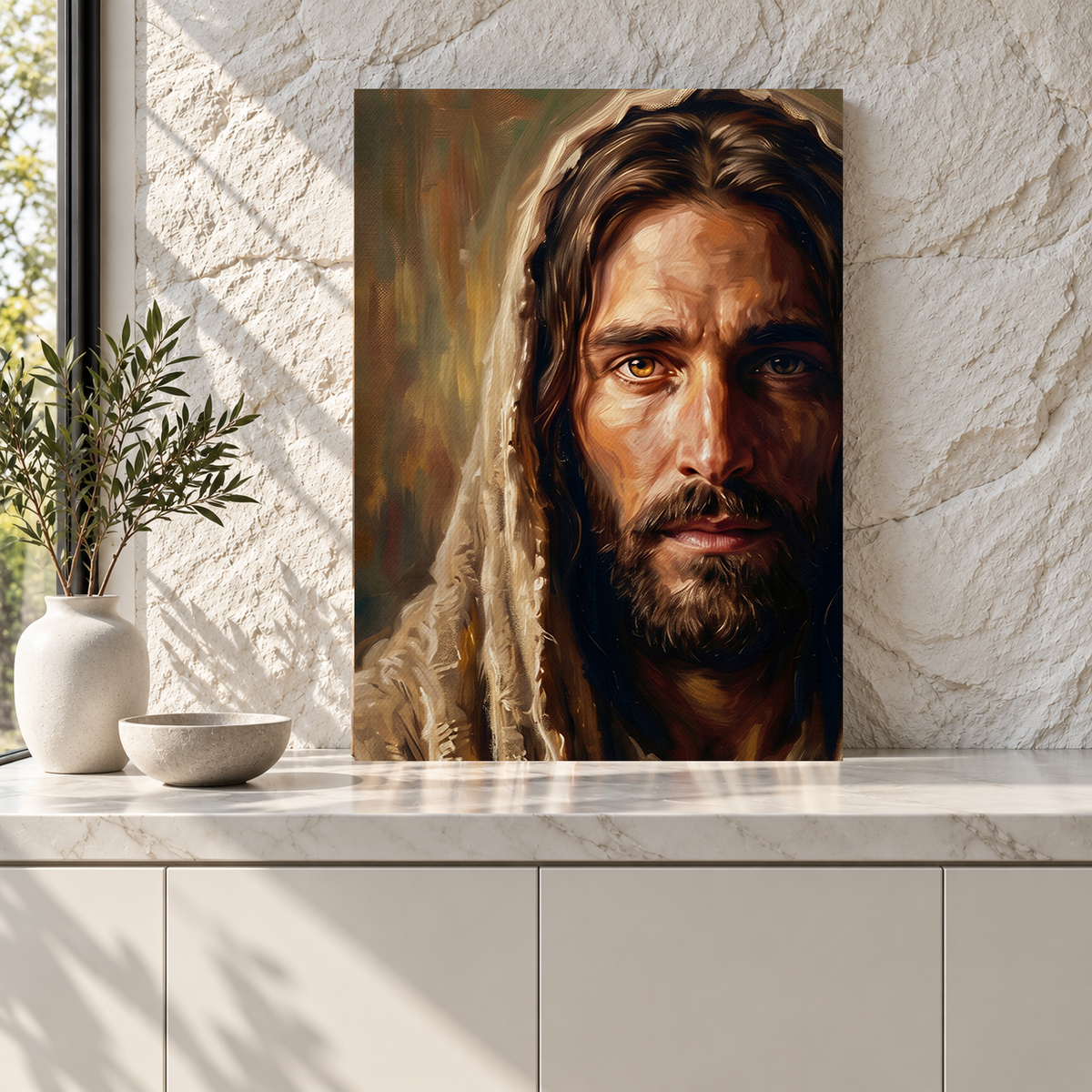 Face of Jesus Canvas Wall Art – Christian Religious Home Decor