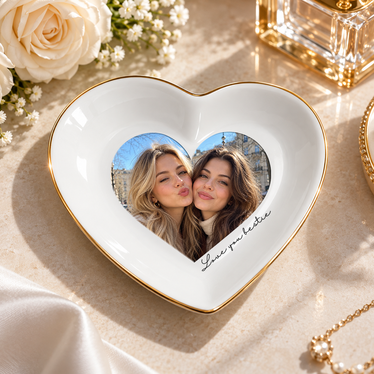 Personalised Photo Heart Ceramic Ring Dish with Stand: Custom Jewelry Ring Dish, Wedding Gift, Bridesmaid Proposal, Trinket Tray for Best Friend/Bestie