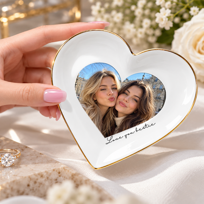 Personalised Photo Heart Ceramic Ring Dish with Stand: Custom Jewelry Ring Dish, Wedding Gift, Bridesmaid Proposal, Trinket Tray for Best Friend/Bestie
