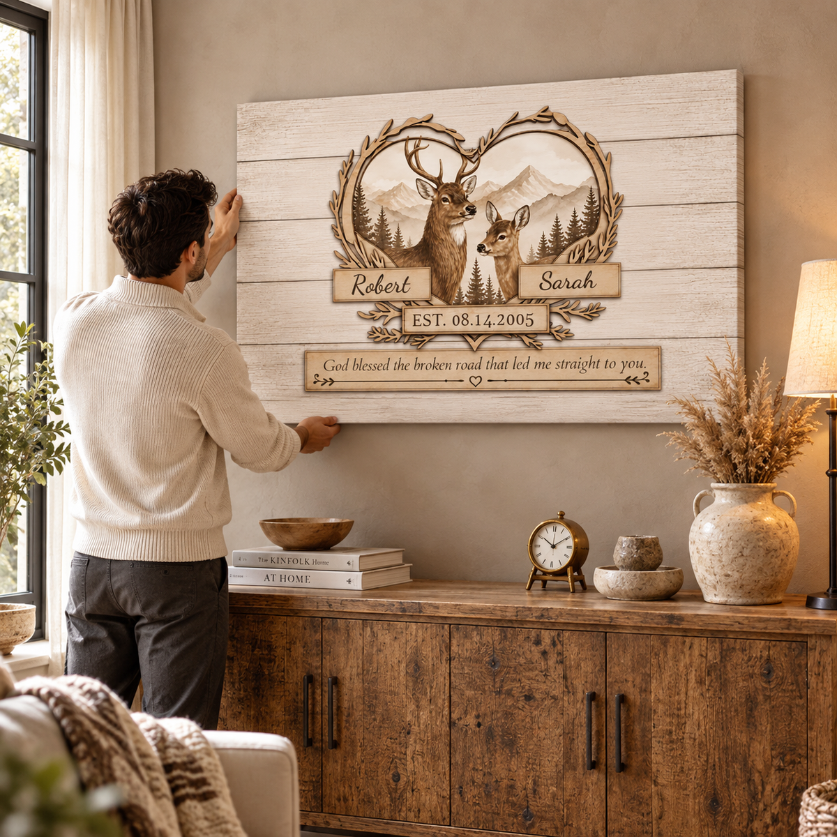 Where We Belong Personalized Deer Canvas For Couples