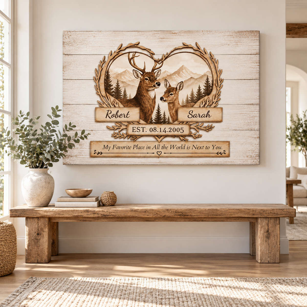 Where We Belong Personalized Deer Canvas For Couples