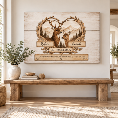 Where We Belong Personalized Deer Canvas For Couples
