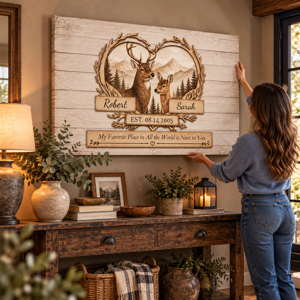 Where We Belong Personalized Deer Canvas For Couples