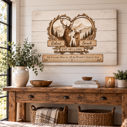 Where We Belong Personalized Deer Canvas For Couples