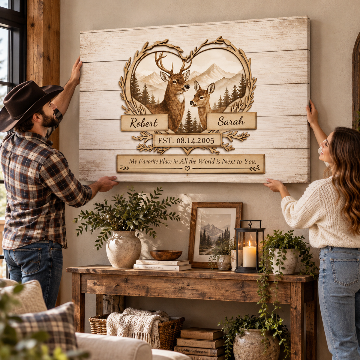 Where We Belong Personalized Deer Canvas For Couples