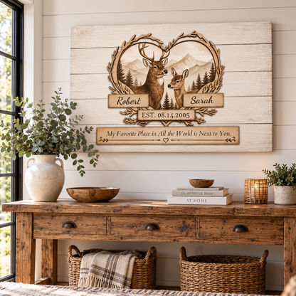 Where We Belong Personalized Deer Canvas For Couples