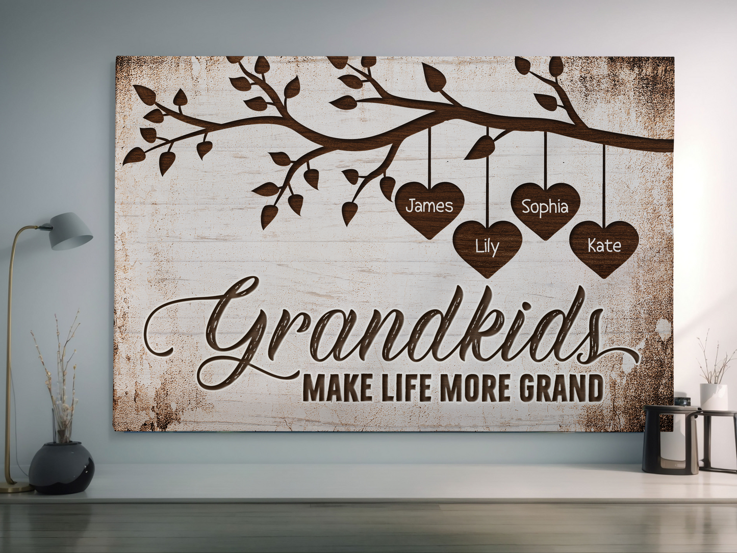 Grandkids Make Life More Grand Personalized Canvas Print VIP