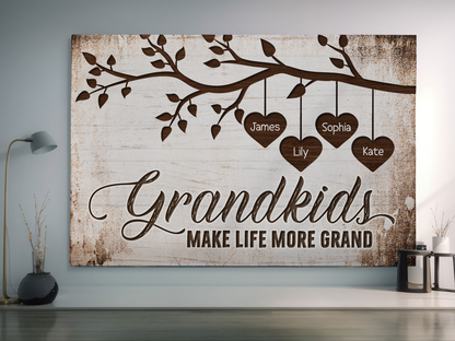 Grandkids Make Life More Grand Personalized Canvas Print VIP