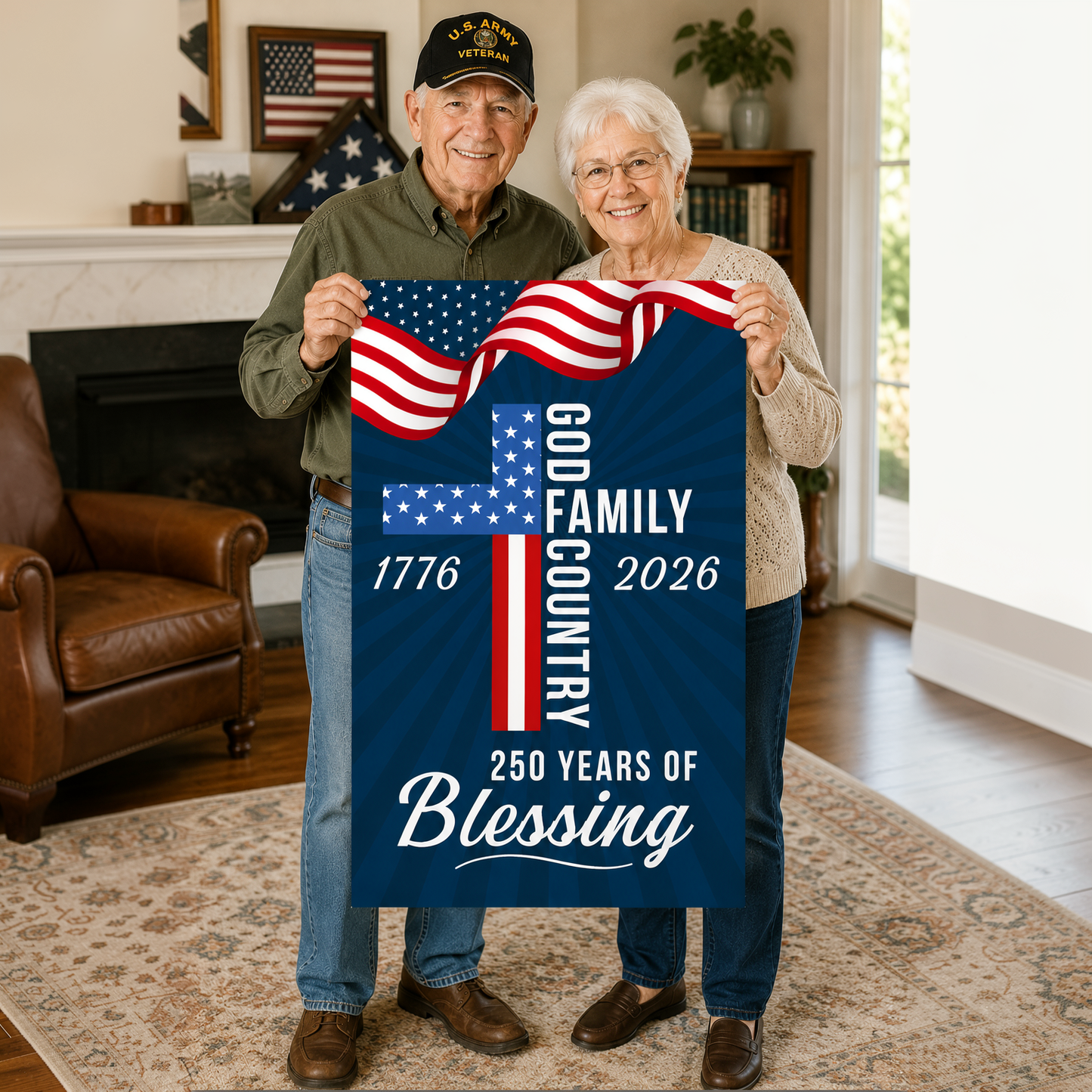 God, Family & Country 250th Anniversary Patriotic Cross Canvas
