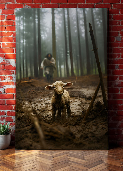 Jesus Running After the Lost Lamb – Canvas Wall Art