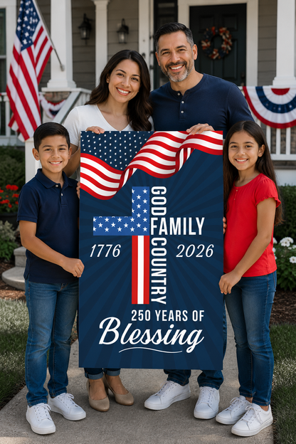 God, Family & Country 250th Anniversary Patriotic Cross Canvas