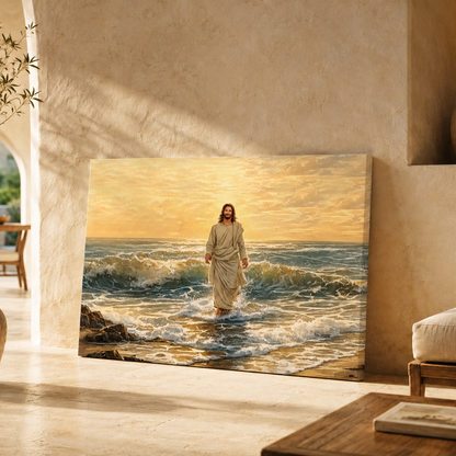 Jesus Walking on Water at Sunset – Canvas Wall Art