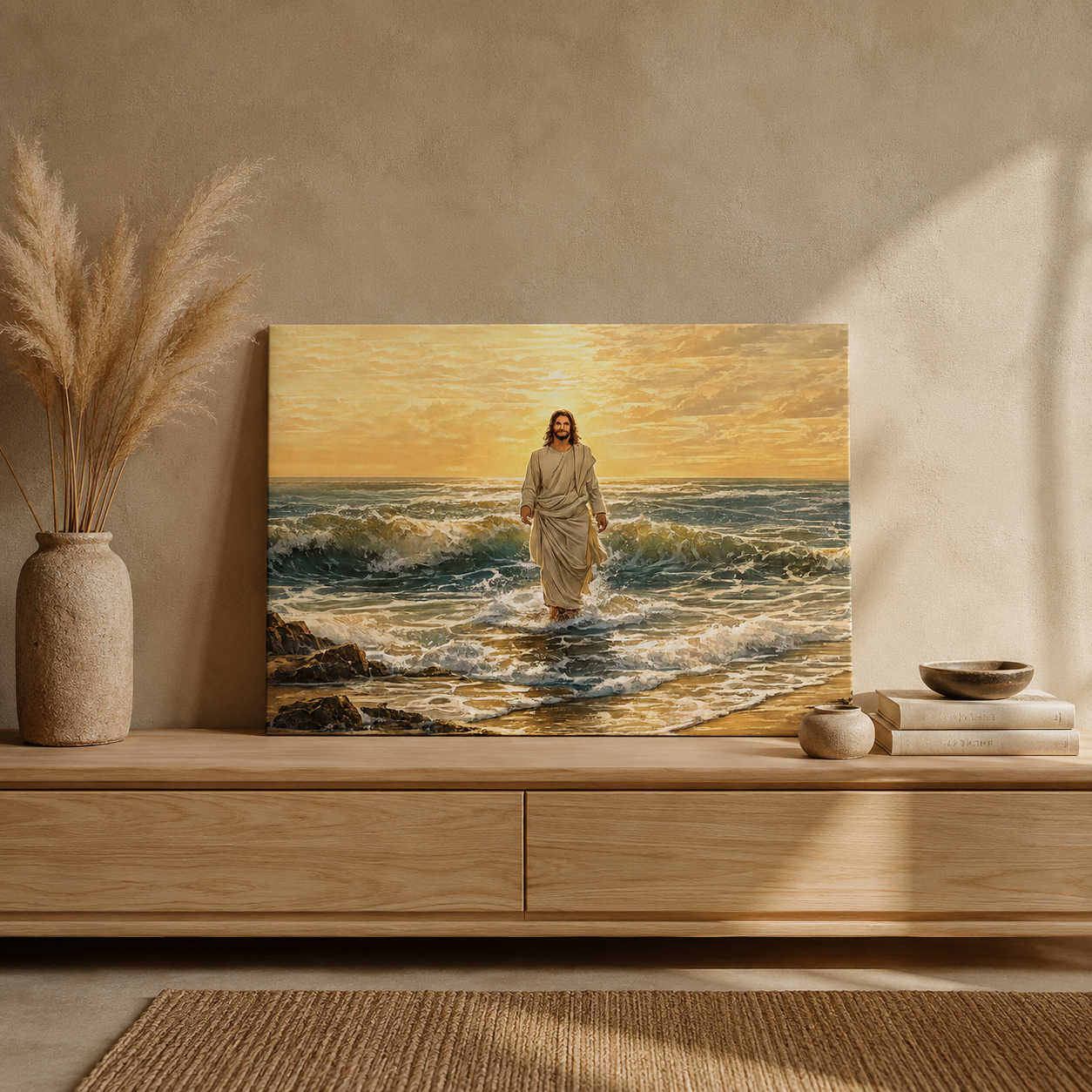 Jesus Walking on Water at Sunset – Canvas Wall Art
