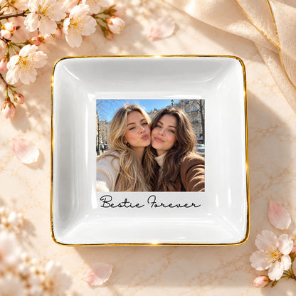 Personalised Photo Trinket Dish with Stand: Custom Jewelry Ring Dish, Wedding Gift, Bridesmaid Proposal, Trinket Tray for Best Friend/Bestie