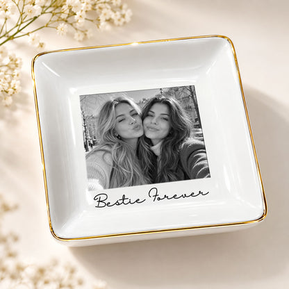 Personalised Photo Trinket Dish with Stand: Custom Jewelry Ring Dish, Wedding Gift, Bridesmaid Proposal, Trinket Tray for Best Friend/Bestie