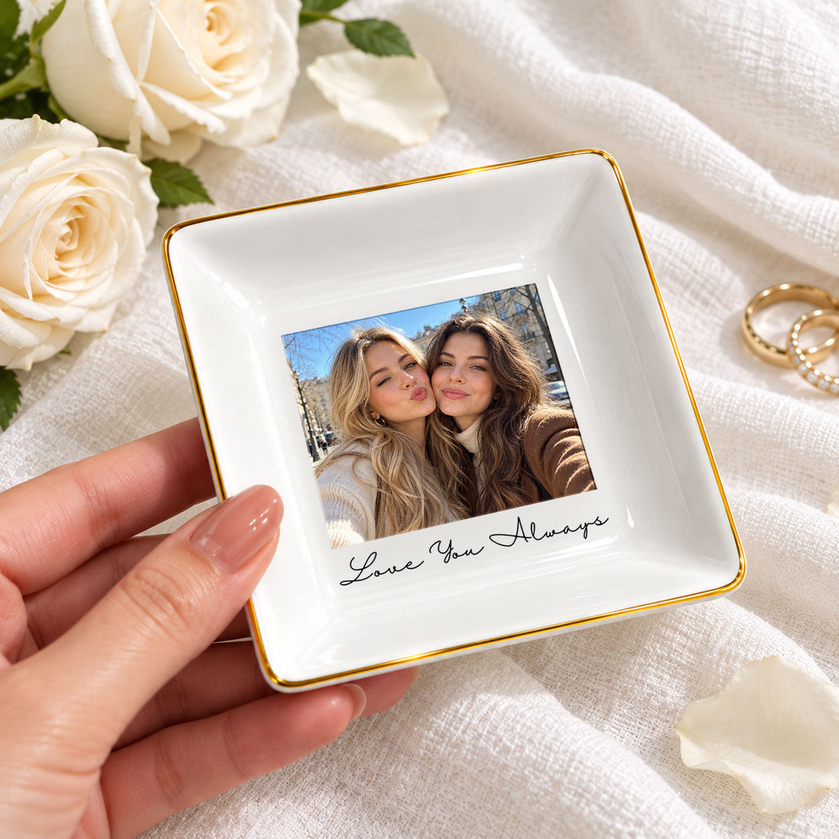 Personalised Photo Trinket Dish with Stand: Custom Jewelry Ring Dish, Wedding Gift, Bridesmaid Proposal, Trinket Tray for Best Friend/Bestie