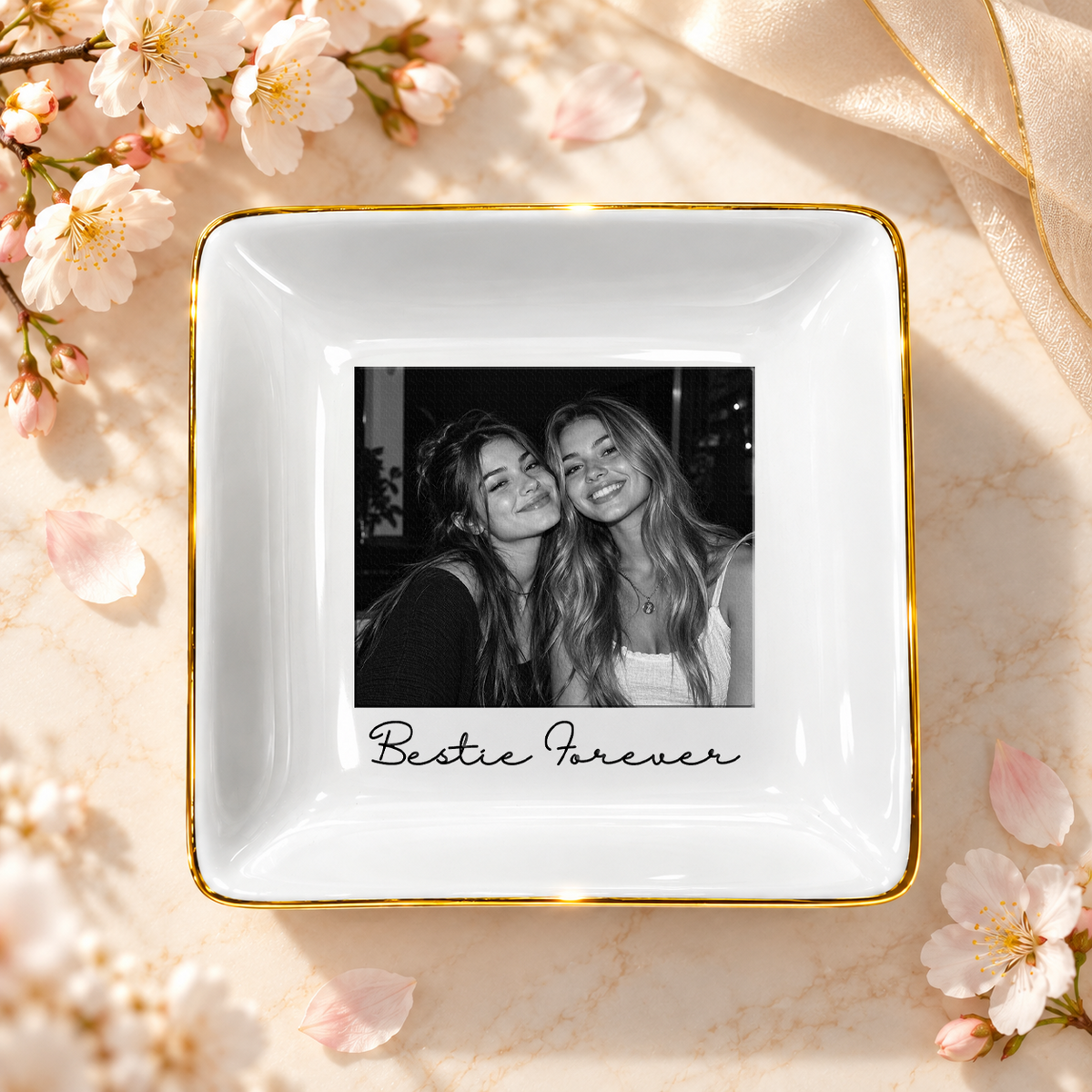 Personalised Photo Trinket Dish with Stand: Custom Jewelry Ring Dish, Wedding Gift, Bridesmaid Proposal, Trinket Tray for Best Friend/Bestie