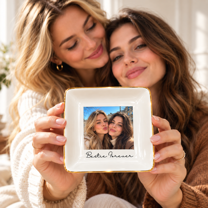 Personalised Photo Trinket Dish with Stand: Custom Jewelry Ring Dish, Wedding Gift, Bridesmaid Proposal, Trinket Tray for Best Friend/Bestie