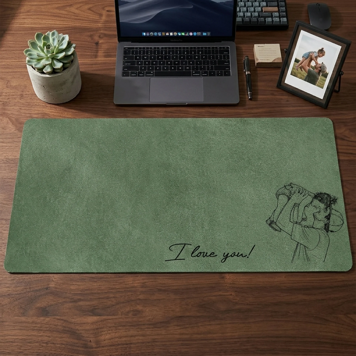 Father's Day Gifts, We Love You Custom Photo Sketch Line Art Father's Day Gift For Husband, Dad - Personalized Desk Mat