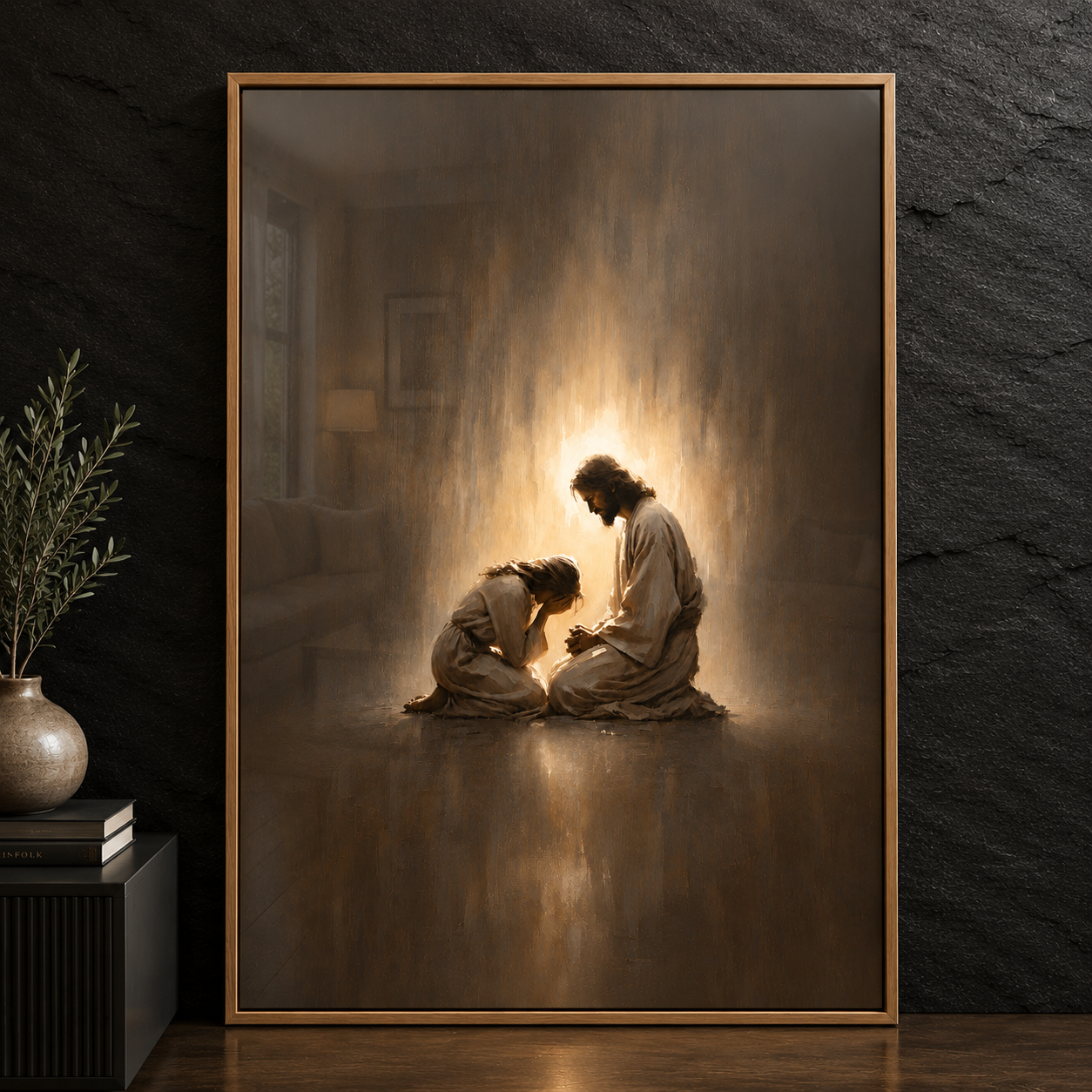 Jesus Comforting a Crying Girl – Poster Wall Art