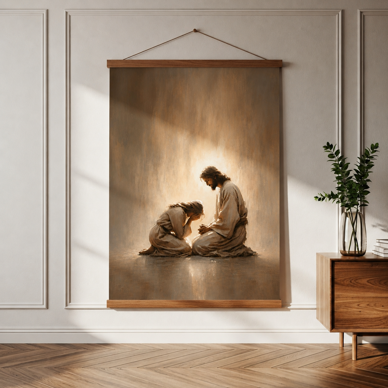 Jesus Comforting a Crying Girl – Poster Wall Art
