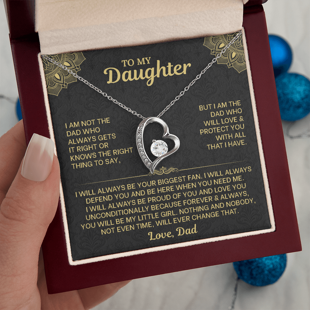 To My Daughter Necklace from Dad - Forever Love Heart Pendant with Message Card - 14K Gold Birthday Graduation Christmas Gift